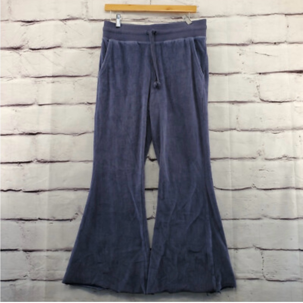 Aerie Cozy Flare Velour Joggers DrawString Navy Blue Flared Bottoms